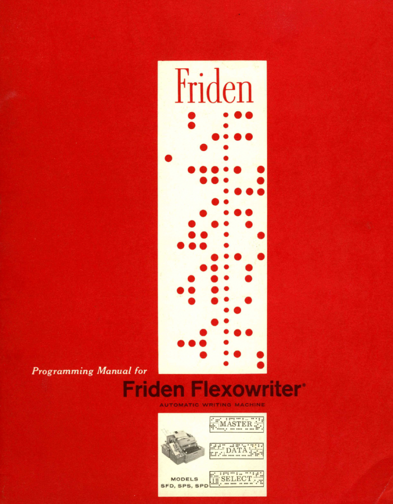 Couverture du Programming Manual for Friden Flexowriter, Friden, années 1960.