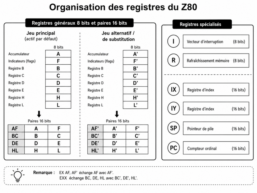 Organisation des registres du processeur Z80