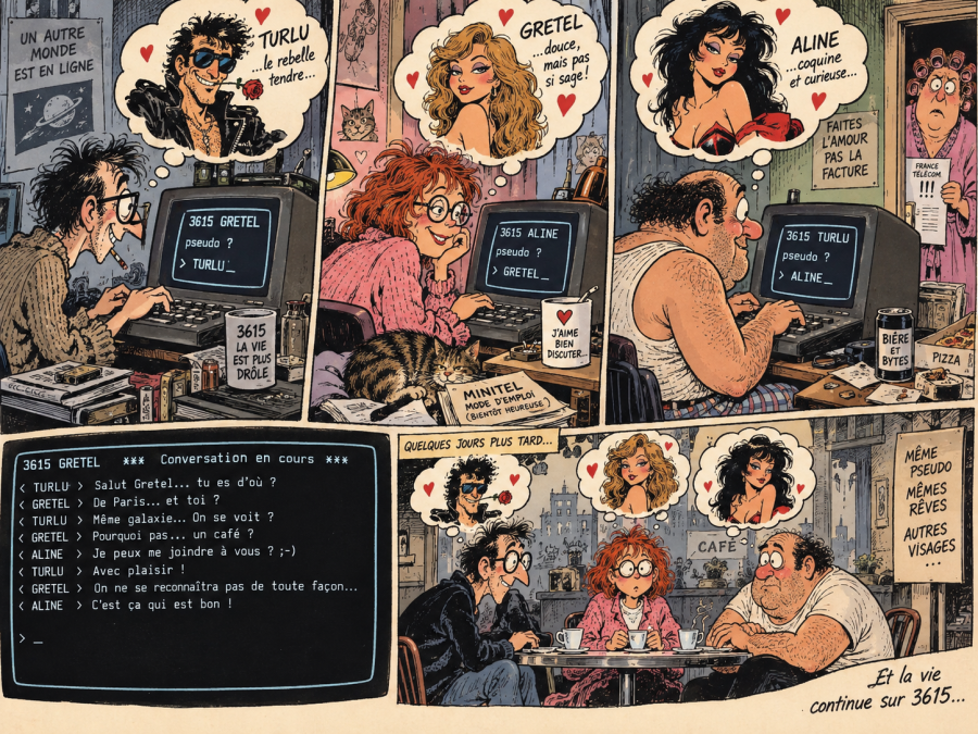 Illustration satirique des messageries et du Minitel rose