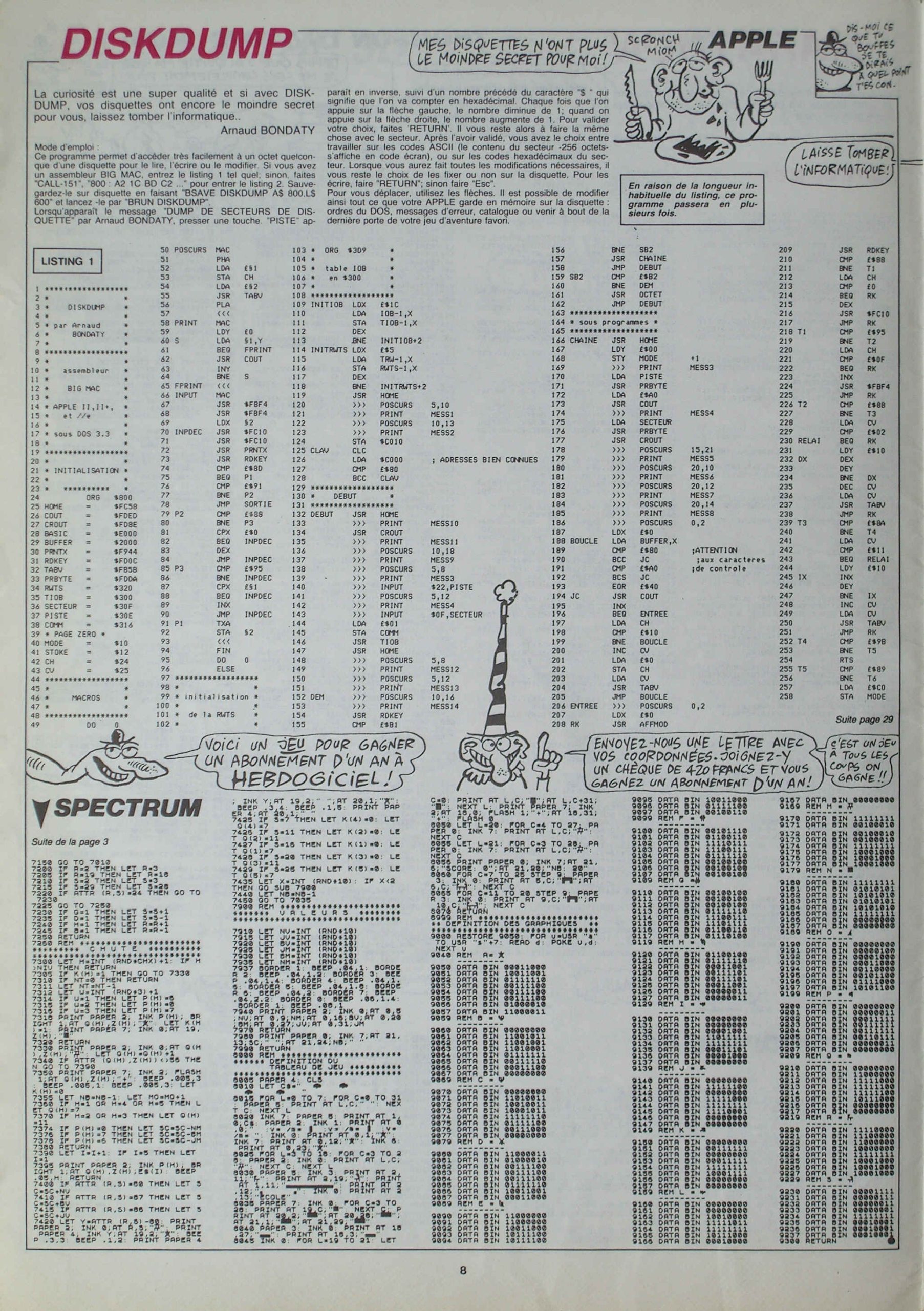 Page de listings de programmes publiée dans Hebdogiciel