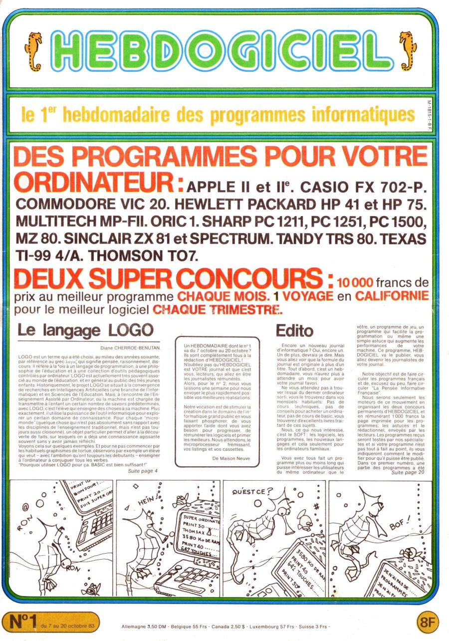 Premier numéro du magazine informatique Hebdogiciel paru en octobre 1983
