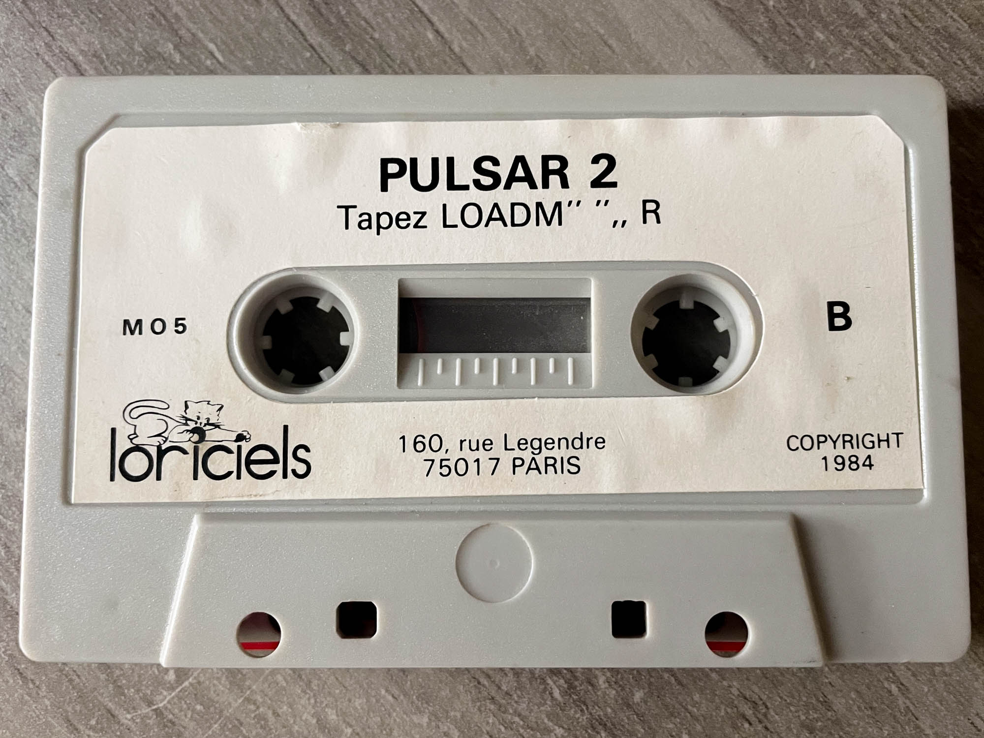 Cassette du logiciel Pulsar 2 pour Thomson MO5, Loriciels 1984