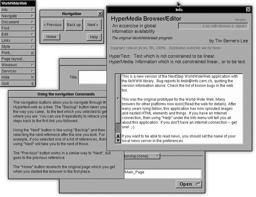 Interface du navigateur-éditeur WorldWideWeb sur ordinateur NeXT